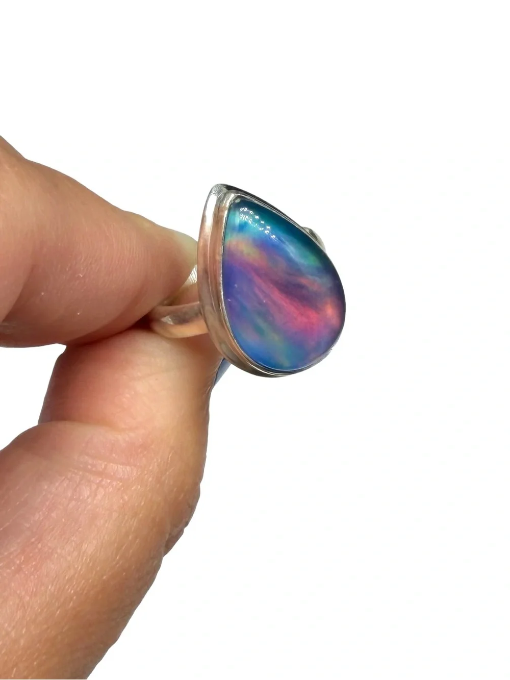 Aurora Fire Opal Ring Size 6.5 Solid 925 Sterling Silver Aura